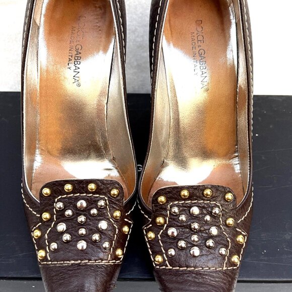 Auc Dolce & Gabbana Vitello T.Moro studded point Toe heels IT38 US 8 - Picture 3 of 14